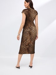 Animal Print Maternity Short Sleeve Textured Column Dress - Image 3 of 8