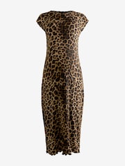 Animal Print Maternity Short Sleeve Textured Column Dress - Image 5 of 8