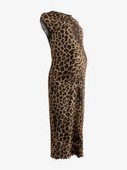 Animal Print Maternity Short Sleeve Textured Column Dress - Image 6 of 8