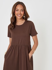 Threadbare Brown Jersey Midi Smock Dress With Pockets - Image 3 of 4