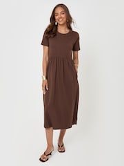 Threadbare Brown Jersey Midi Smock Dress With Pockets - Image 4 of 4