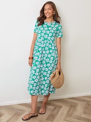 Threadbare Green Petite Jersey Midi Smock Dress With Pockets - Image 4 of 4
