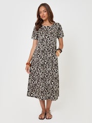 Threadbare Black Petite Jersey Midi Smock Dress With Pockets - Image 4 of 4