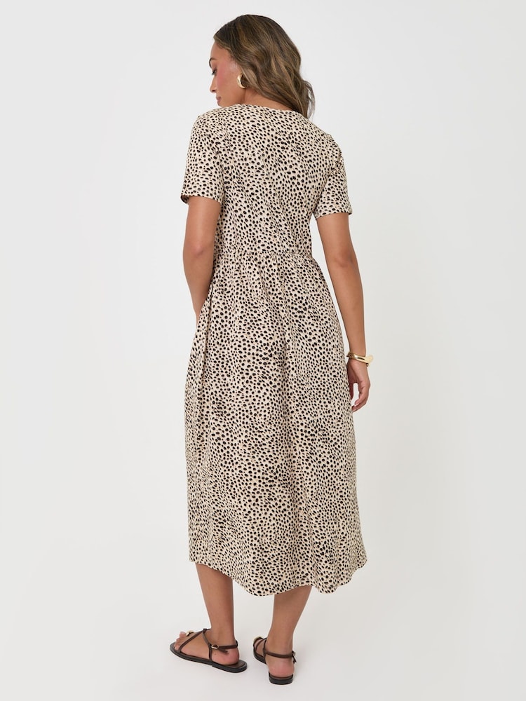 Threadbare Brown Petite Jersey Midi Smock Dress With Pockets - Image 2 of 4 Threadbare Brown Petite Jersey Midi Smock Dress With Pockets - Image 2 of 4