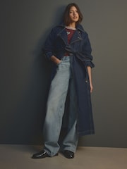 Denim Rinse Denim Double Breasted 100% Cotton Trench Coat - Image 1 of 8