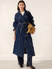 Denim Rinse Denim Double Breasted 100% Cotton Trench Coat - Image 2 of 8