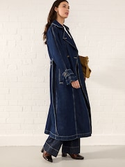 Denim Rinse Denim Double Breasted 100% Cotton Trench Coat - Image 3 of 8