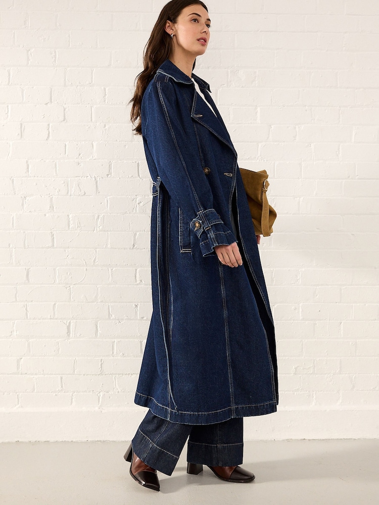 Denim Rinse Denim Double Breasted 100% Cotton Trench Coat - Image 3 of 8