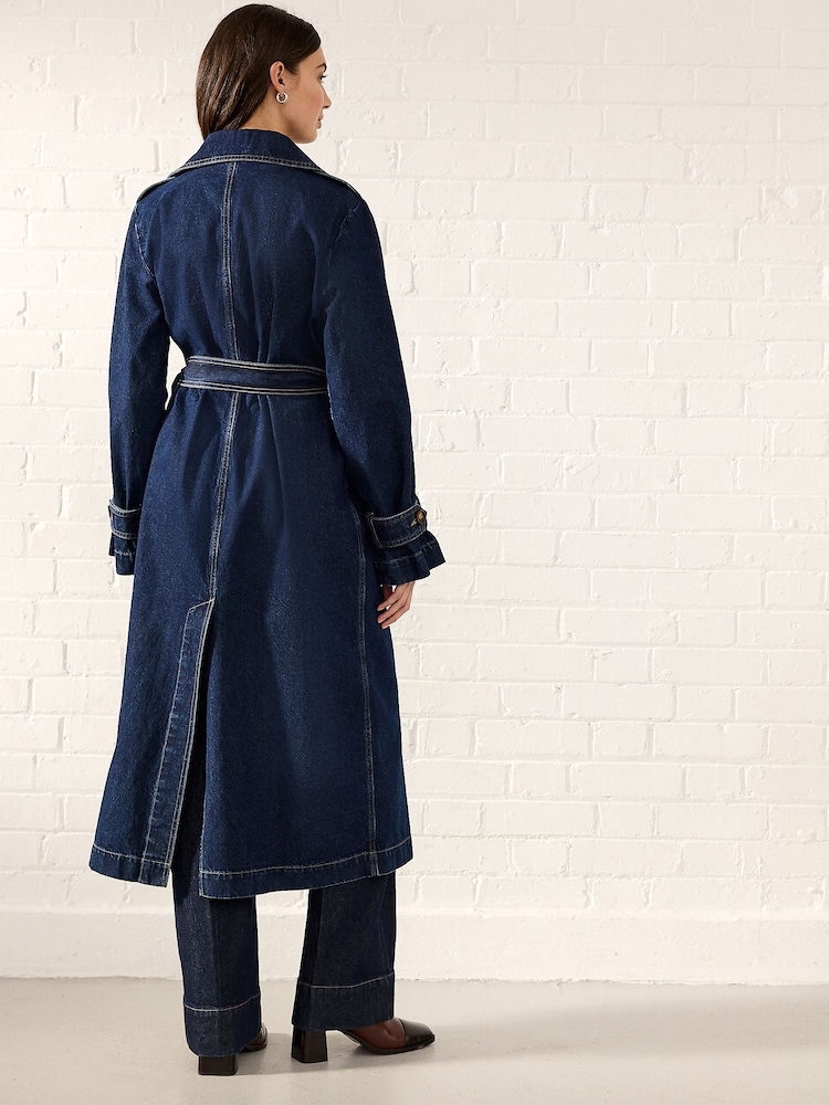 Denim Rinse Denim Double Breasted 100% Cotton Trench Coat - Image 4 of 8