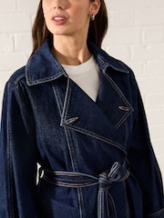 Denim Rinse Denim Double Breasted 100% Cotton Trench Coat - Image 5 of 8