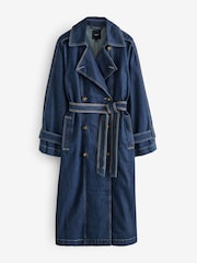 Denim Rinse Denim Double Breasted 100% Cotton Trench Coat - Image 6 of 8