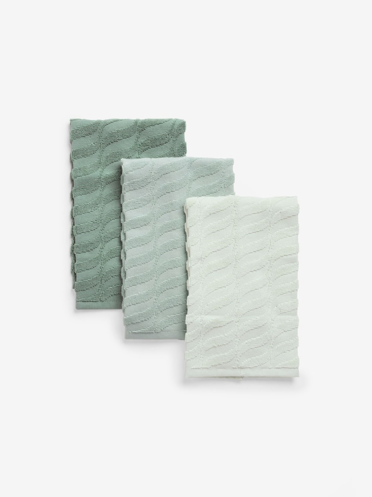 Sage Green Terry Set of 3 Tea Towels - Image 4 of 4