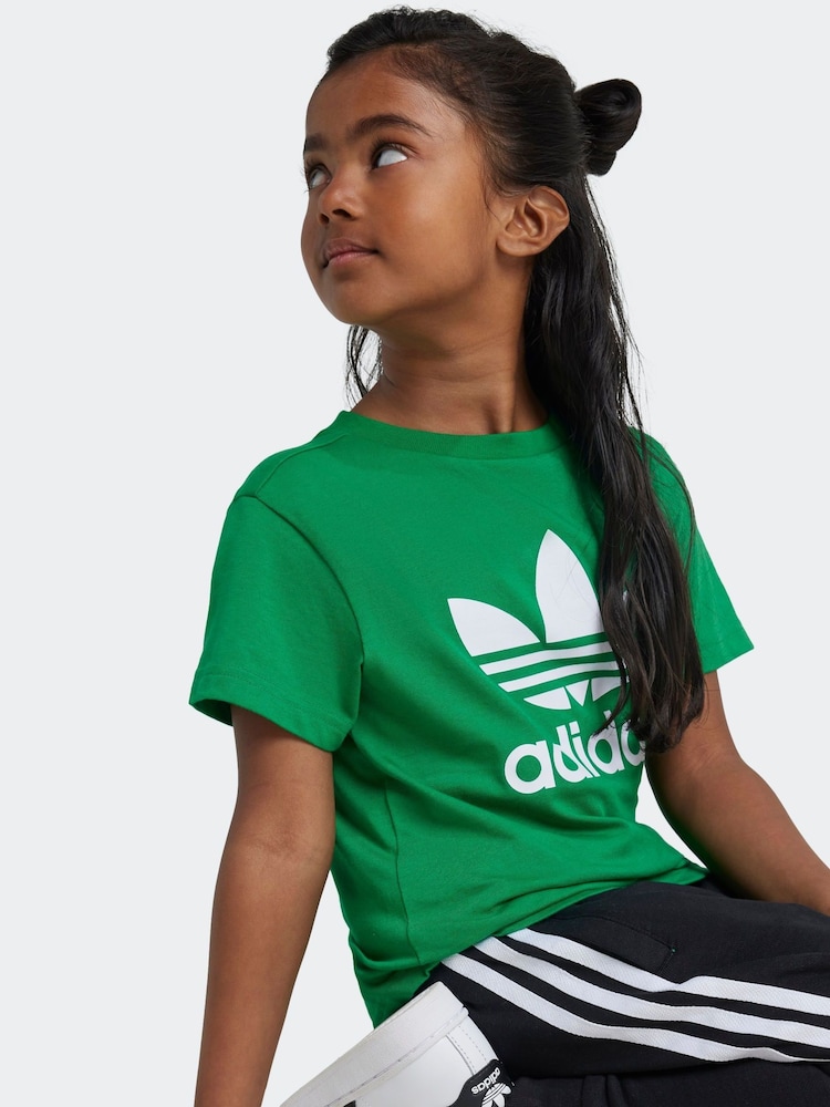 adidas originals Green 100% Cotton Trefoil T-Shirt - Image 1 of 5