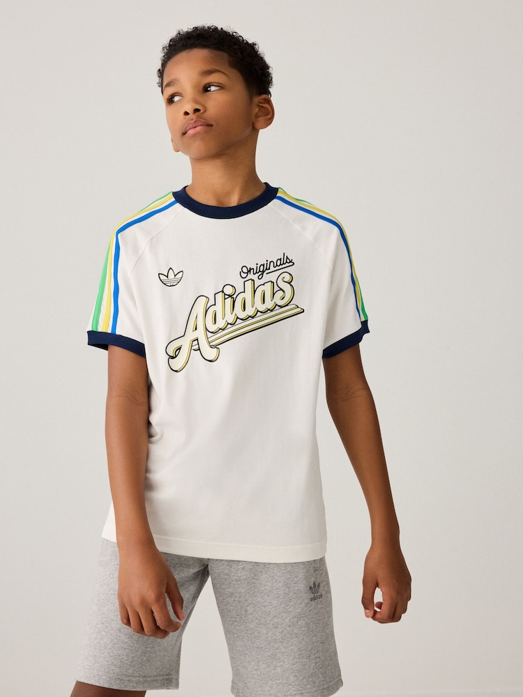 adidas originals White 3 Stripe 100% Cotton T-Shirt - Image 1 of 5