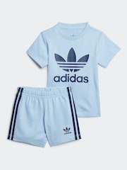 adidas originals Blue Kids 100% Cotton Shorts T-Shirt Set - Image 1 of 7