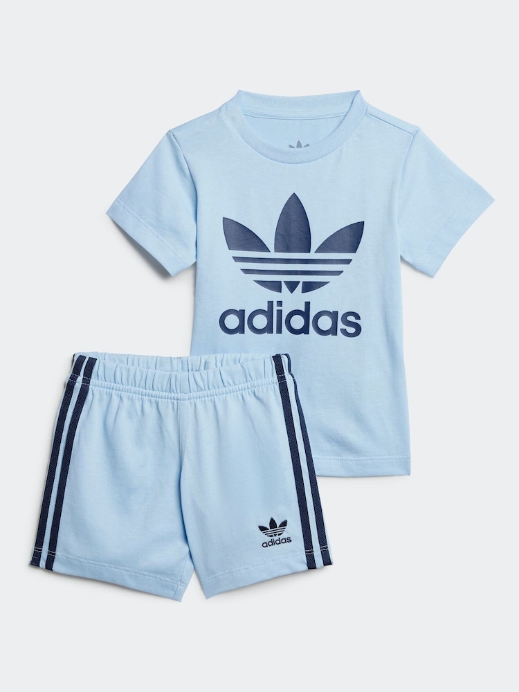 adidas originals Blue Kids 100% Cotton Shorts T-Shirt Set - Image 1 of 7