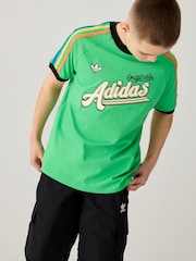 adidas originals Green 3 Stripe 100% Cotton T-Shirt - Image 1 of 5