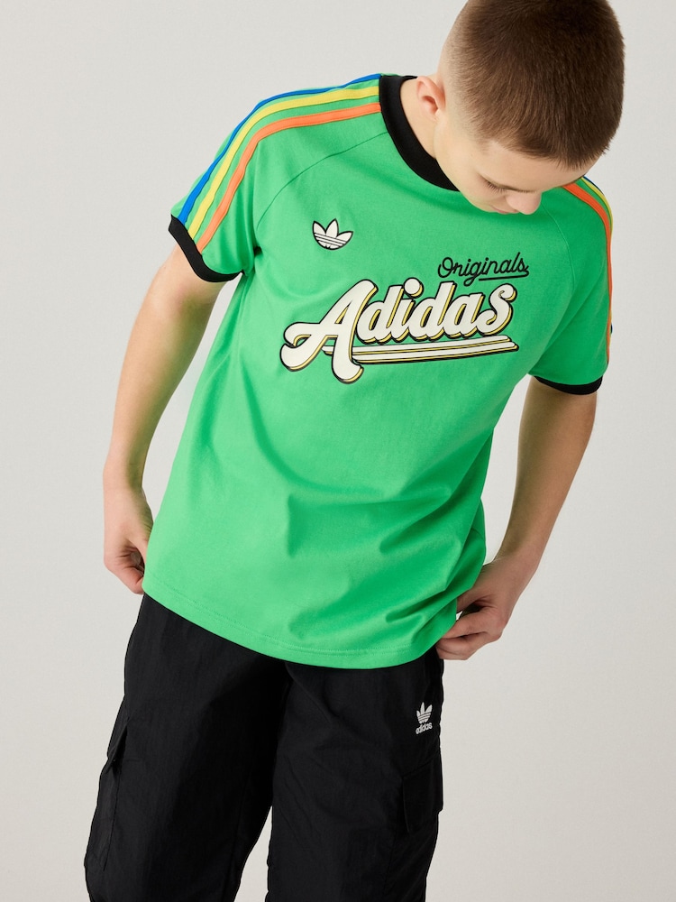 adidas originals Green 3 Stripe 100% Cotton T-Shirt - Image 1 of 5