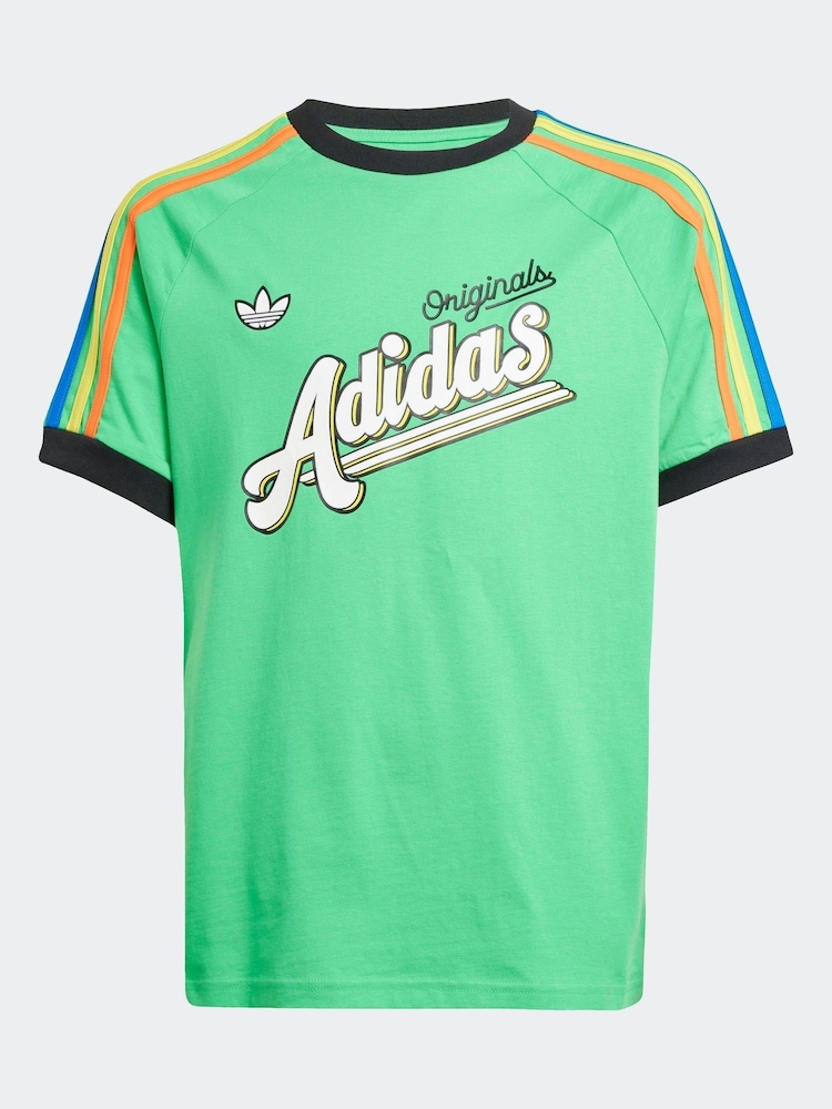 adidas originals Green 3 Stripe 100% Cotton T-Shirt - Image 5 of 5