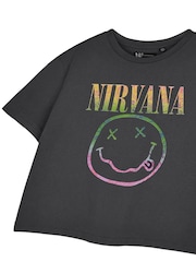 Vanilla Underground Grey Womens Nirvana Licensed Crop 100% Cotton T-Shirt - Image 5 of 6