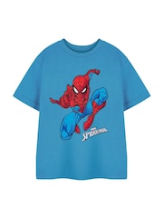Vanilla Underground Blue Boys Marvel Spiderman Licensed 100% Cotton T-Shirt - Image 1 of 6