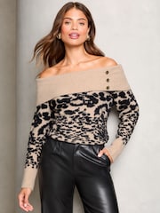 Lipsy Animal Petite Off The Shoulder Knitted Jumper - Image 4 of 4