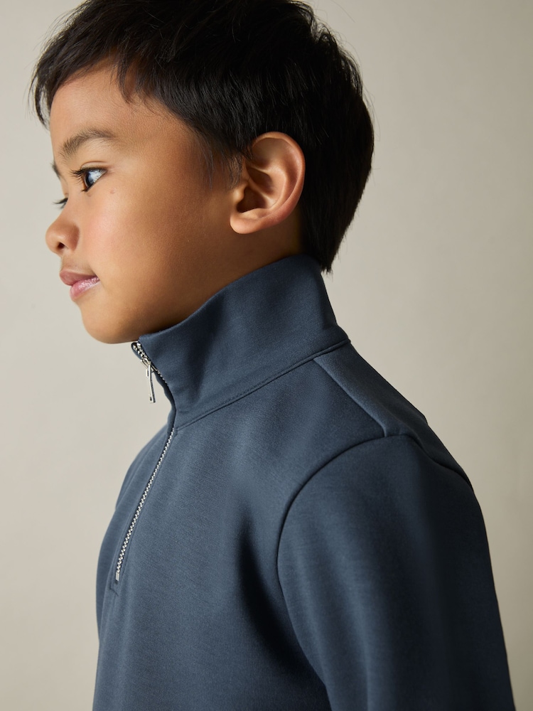Reiss Dark Diesel Blue Ethan 13-14 yrs Interlock-Jersey Half-Zip Sweatshirt - Image 4 of 4