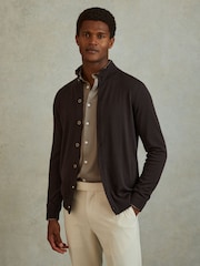 Reiss Coco Brown Harlow Merino Wool Button-Through Funnel Neck Cardigan - Image 1 of 6