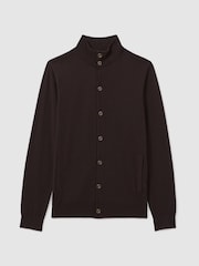 Reiss Coco Brown Harlow Merino Wool Button-Through Funnel Neck Cardigan - Image 2 of 6
