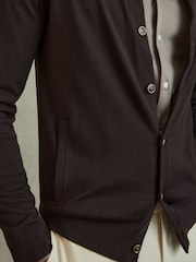 Reiss Coco Brown Harlow Merino Wool Button-Through Funnel Neck Cardigan - Image 4 of 6