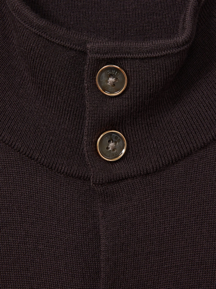 Reiss Coco Brown Harlow Merino Wool Button-Through Funnel Neck Cardigan - Image 6 of 6