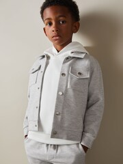 Reiss Grey Melange Carmello 3-9 yrs Textured Cotton Blend Jacket - Image 3 of 4
