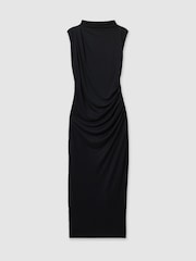 Reiss Charcoal Beaux Modal Blend Ruched Midi Dress - Image 2 of 5