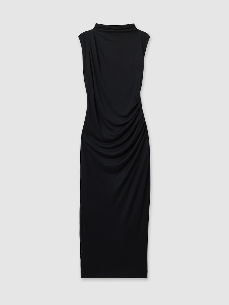 Reiss Charcoal Beaux Modal Blend Ruched Midi Dress - Image 2 of 5