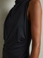 Reiss Charcoal Beaux Modal Blend Ruched Midi Dress - Image 3 of 5