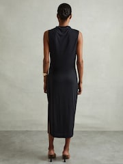 Reiss Charcoal Beaux Modal Blend Ruched Midi Dress - Image 4 of 5