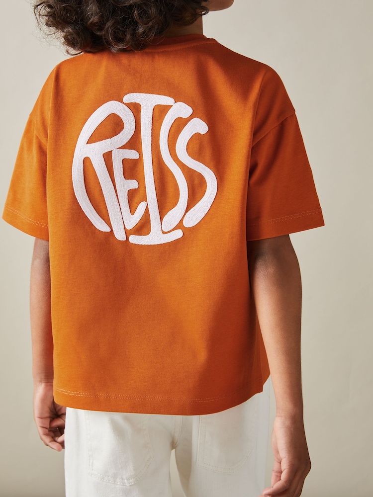 Reiss Burnt Orange/Off White Alva 13-14 yrs Oversized Cotton Embroidered T-Shirt - Image 1 of 3 Reiss Burnt Orange/Off White Alva 13-14 yrs Oversized Cotton Embroidered T-Shirt - Image 1 of 3