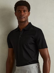 Reiss Black Austin Mercerised Cotton Polo Shirt - Image 1 of 5