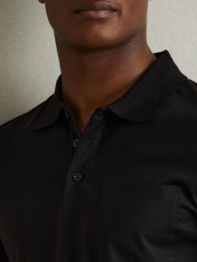 Reiss Black Austin Mercerised Cotton Polo Shirt - Image 3 of 5