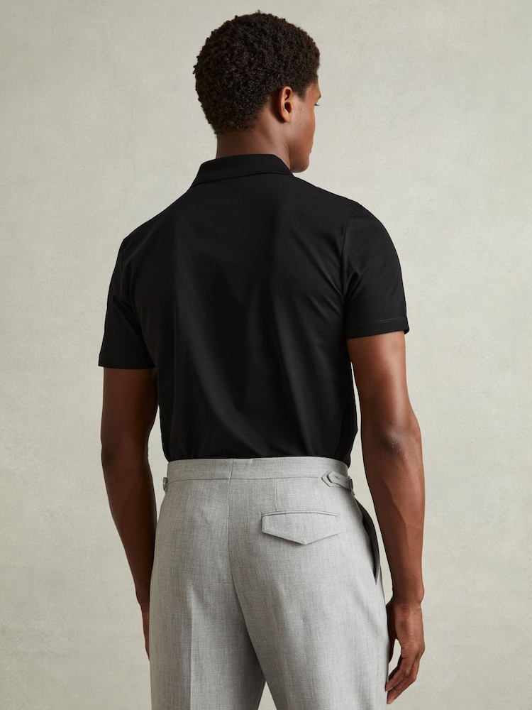 Reiss Black Austin Mercerised Cotton Polo Shirt - Image 4 of 5