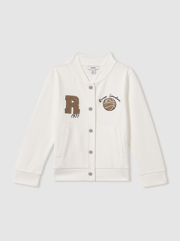 Reiss Off White Thelon 13-14 yrs Interlock-Jersey Basketball Bomber Jacket - Image 1 of 1