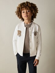 Reiss Off White Thelon 13-14 yrs Interlock-Jersey Basketball Bomber Jacket - Image 3 of 4