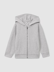 Gris mezcla - Reiss Vark Cotton Blend Textured Zip-Front Hoodie - Imagen 2 de 4