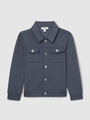 Reiss Dark Diesel Blue Jerry 13-14 yrs Interlock Jersey Overshirt - Image 1 of 4