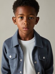 Reiss Dark Diesel Blue Jerry 13-14 yrs Interlock Jersey Overshirt - Image 3 of 4