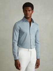 Reiss Soft Blue King Mercerised Cotton Jersey Shirt - Image 1 of 5