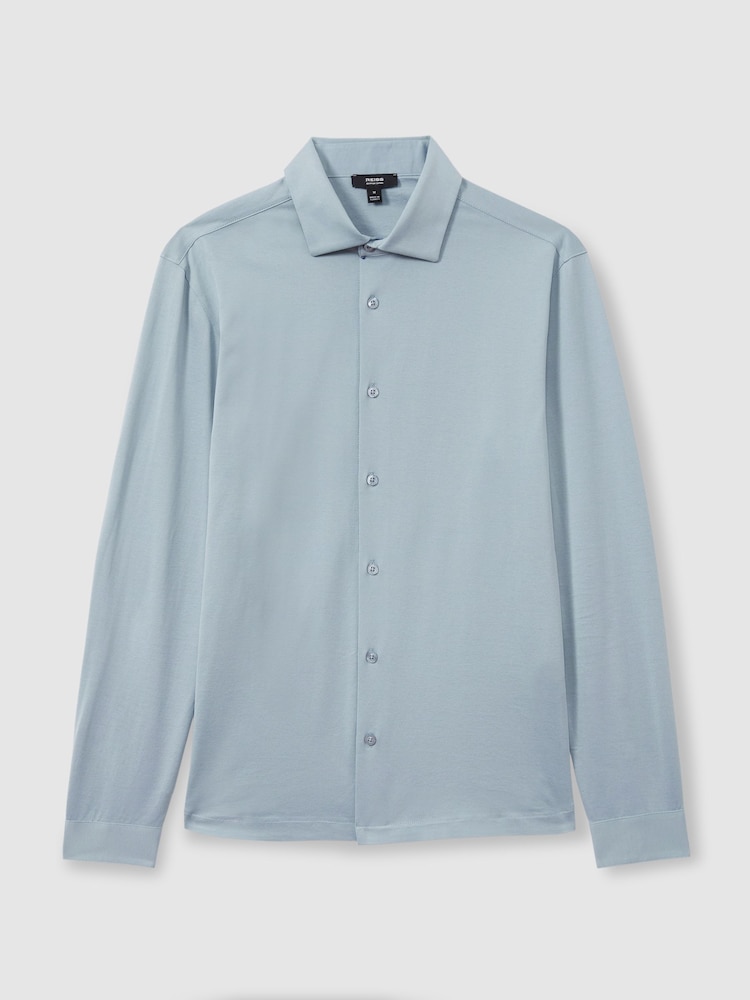 Reiss Soft Blue King Mercerised Cotton Jersey Shirt - Image 2 of 5