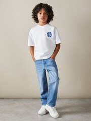 Reiss Optic White/Blue Alva Teen Oversized Cotton Embroidered T-Shirt - Image 2 of 5