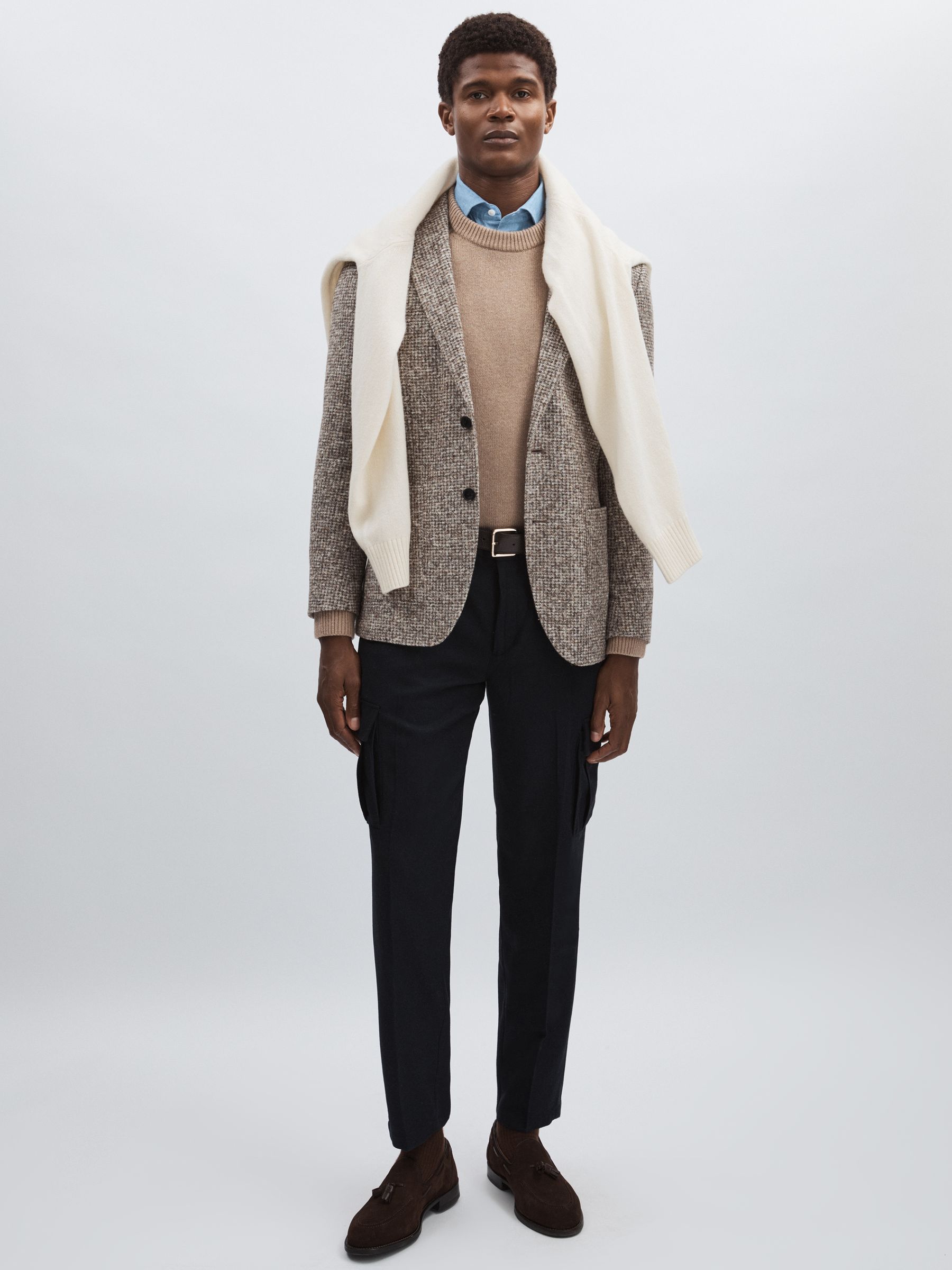 Les Deux Navy Melange Wool-blend Cargo Trousers
