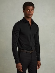Reiss Black King Mercerised Cotton Jersey Shirt - Image 1 of 5
